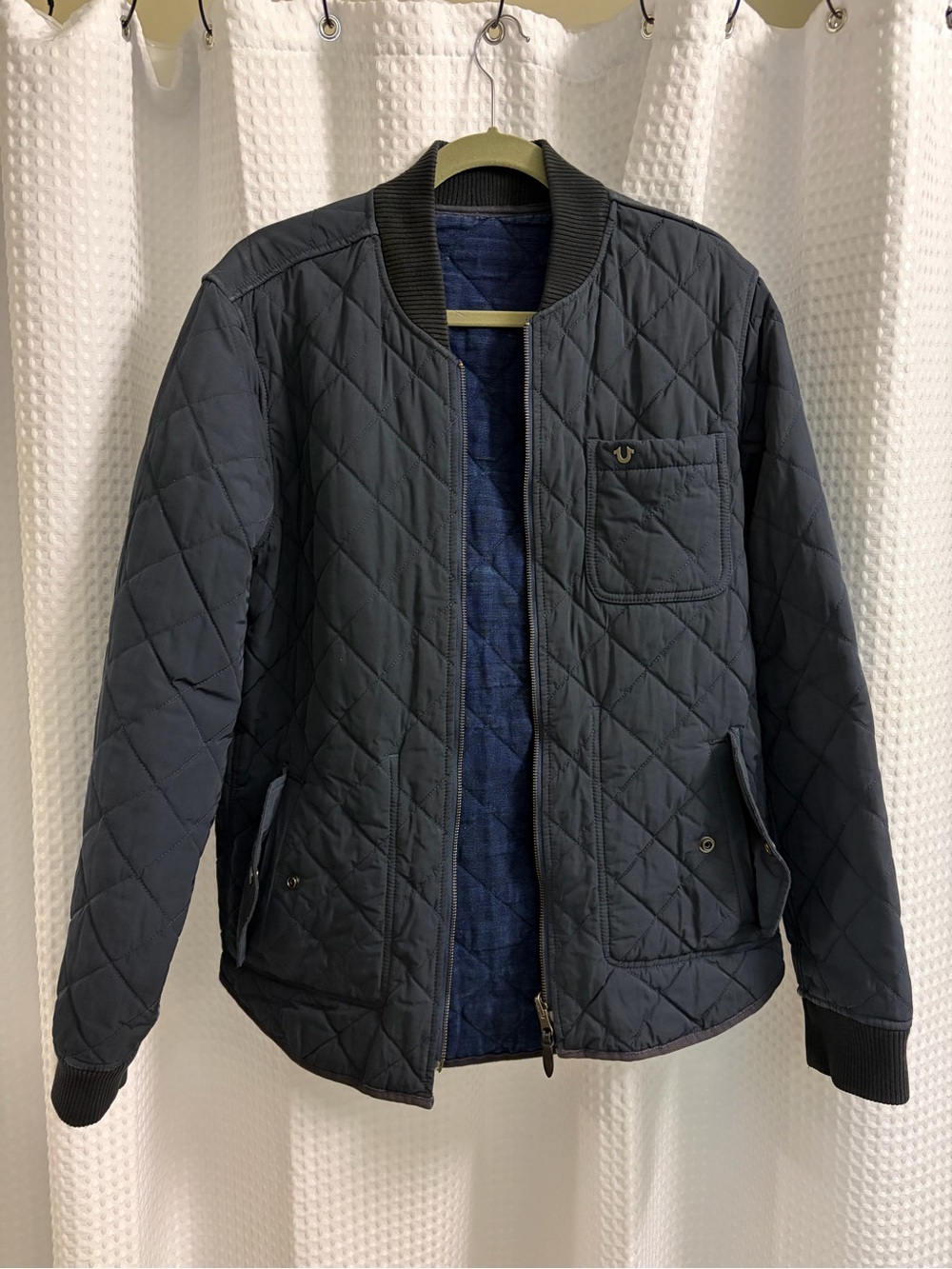 True Religion Medium Reversible Nylon Denim Navy Blue Quilted Jacket